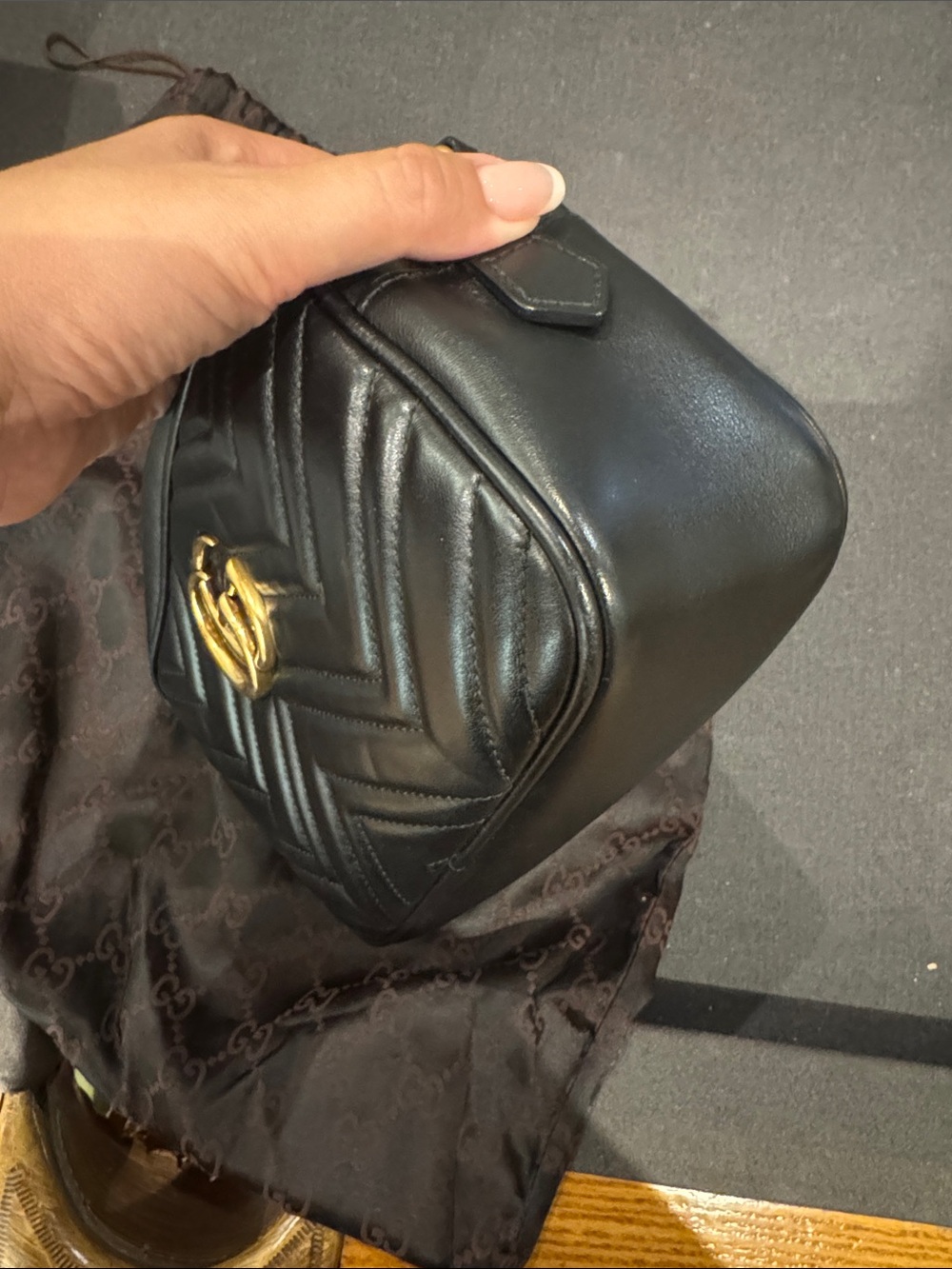 Gucci Black Quilted GG Marmont Camera Crossbody with Gold Hardware - Picture 3 of 8